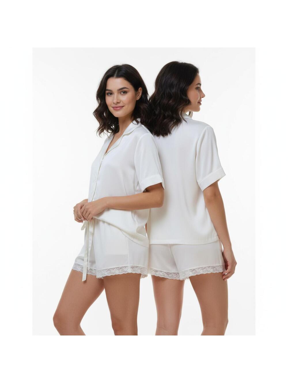Flora Nikrooz Pajama Set Sleepwear Lace Trim Short Sleeve Top L